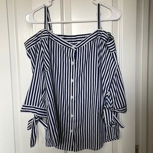 7 Tops $25/Millennium Navy & White Vertical Striped Cold ShoulderTop.Size Medium